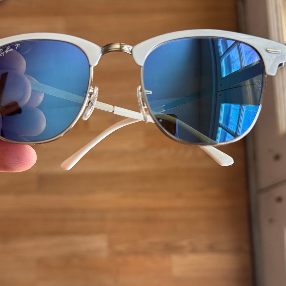 Ray-Ban White Frame Sunglasses with Blue Lenses